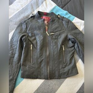 Light Grey Pleather Jacket - Silver Metal - Size Medium Juniors/Womens